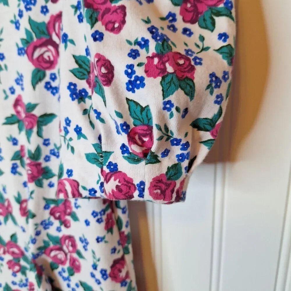 Polly Flinders Girls Drop Waist Dress Pink Floral Sashes Puff Sleeve Sz ??‎ VTG